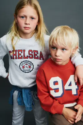 Sweat imprimé avec intérieur brossé - Gris clair chiné/Chelsea