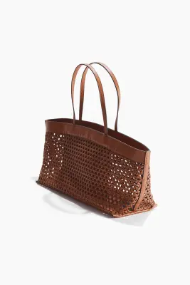 Sac shopping au tissage résille - Marron