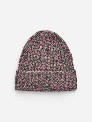 Bonnet en coton en maille chinée - Rose/Vert