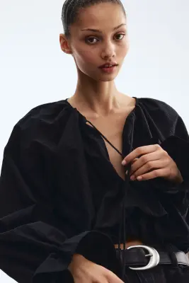 Blouse froissée à effet ballon - Noir