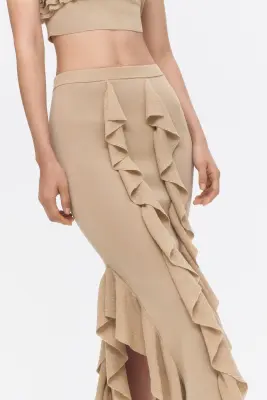 Jupe volantée en maille - Beige