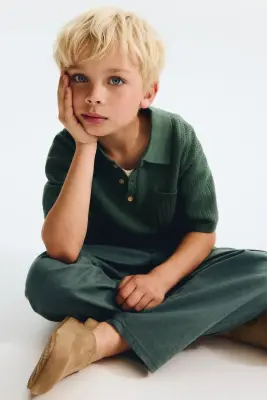 Pantalon en lin mélangé - Vert foncé