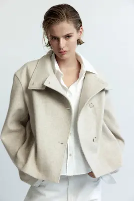 Veste à col cheminée en feutre - Beige clair