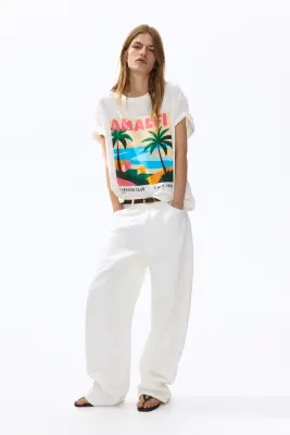 T-shirt imprimé en coton - Crème/Amalfi