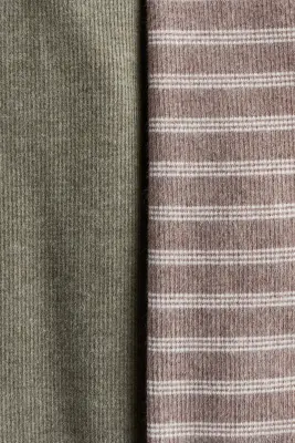 Lot de 2 leggings côtelés en coton - Vert kaki/rayures blanches