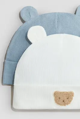 Lot de 2 bonnets en jersey de coton - Bleu ancien/ours