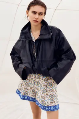 Short en lin mélangé avec ceinture - Beige clair/motif