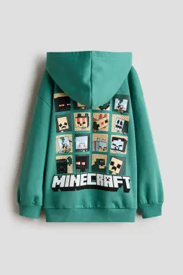 Hoodie à l'intérieur brossé avec motif imprimé - Vert/Minecraft