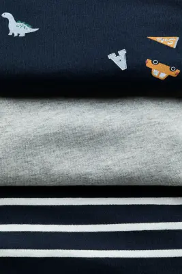Lot de 3 T-shirts à manches longues en coton - Bleu marine/dinosaures