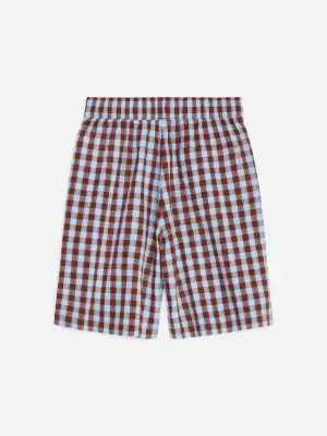 Short en seersucker - Bleu/Marron