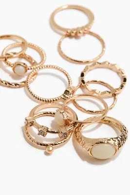 Lot de 12 bagues - Doré/beige