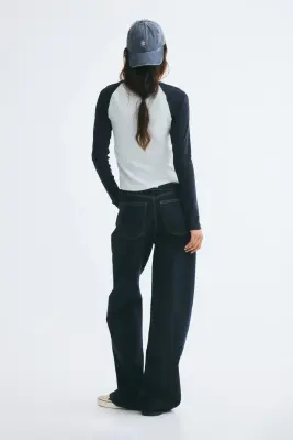 Top en coton avec manches raglan - Turquoise clair/color block