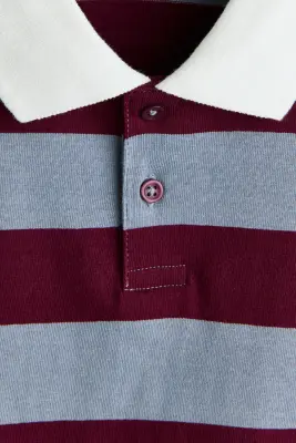 Polo de rugby en coton - Rouge foncé/rayures bleu