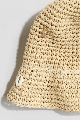 Chapeau ornementé en paille - Beige naturel