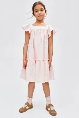 Robe évasée en coton - Rose clair/cerises
