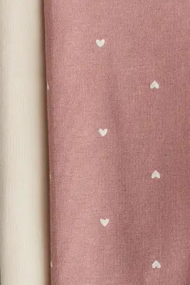 Lot de 2 leggings en coton à l'intérieur brossé - Rose ancien/cœurs