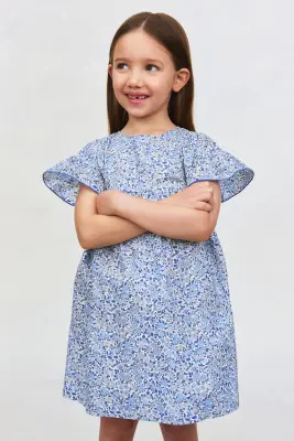 Robe imprimée en coton - Bleu/fleuri