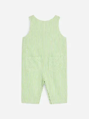 Salopette en coton et lin - Vert/Blanc