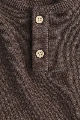 Pull à col tunisien en maille gaufrée - Marron foncé/N.Y.C