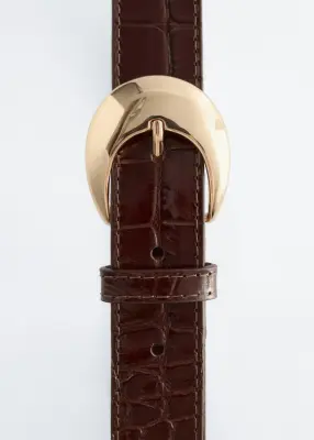 Ceinture en cuir à boucle en forme de croissant - Brun/Façon croco