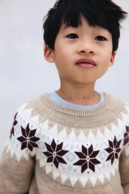 Pull en laine - Beige clair/étoiles de Noël