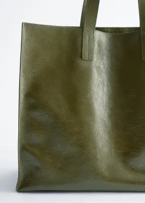 Tote bag en cuir - Vert kaki