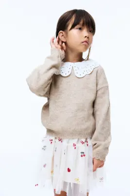 Pull à col Claudine - Beige chiné