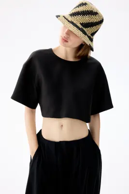 Bob fait main en paille - Beige clair/noir