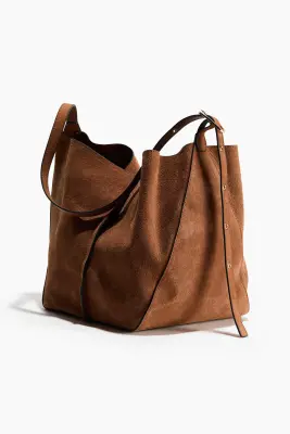 Suede shoulder bag - Marron