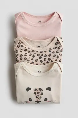 Lot de 3 bodies en jersey imprimé - Beige clair/léopard