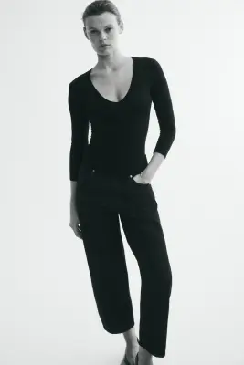 Top à encolure en V en viscose - Noir