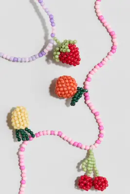 Parure de bijoux 2 pièces avec perles fantaisie - Rose/fruits