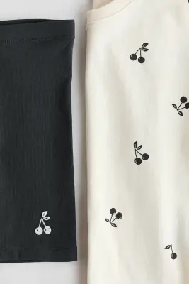 Ensemble 2 pièces en jersey de coton - Crème/cerises