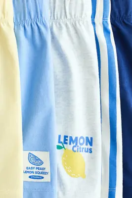 Lot de 5 shorts à taille élastique - Bleu clair/jaune