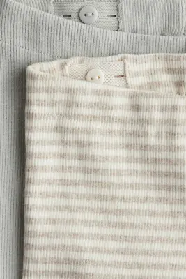 Lot de 2 leggings côtelés en coton - Gris clair/rayures beiges