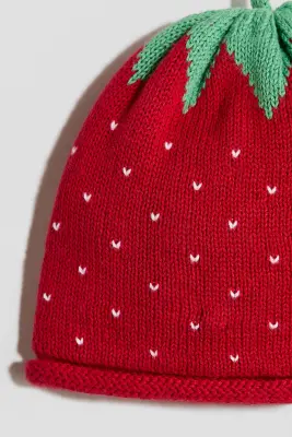 Bonnet en maille jacquard - Rouge/fraise