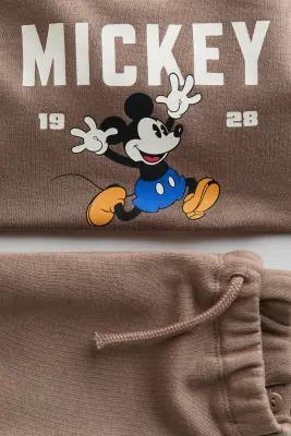Ensemble 2 pièces en molleton imprimé - Marron/Mickey