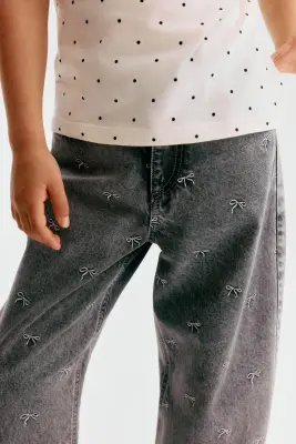 Loose Fit Barrel Jeans - Gris denim/nœuds