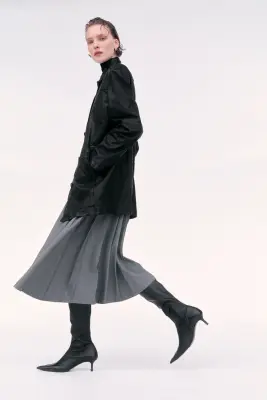 Jupe plissée en twill - Gris chiné