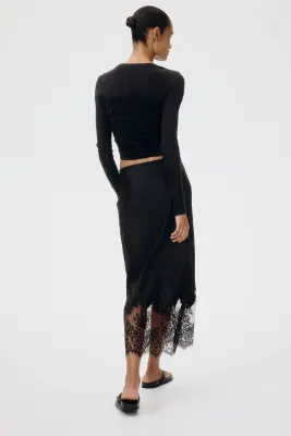 Jupe en satin avec dentelle - Noir