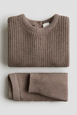 Ensemble 2 pièces en maille de coton - Marron clair