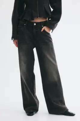 Baggy Low Waist Jeans - Gris denim foncé