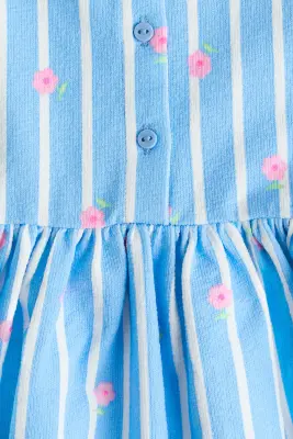 Robe volantée en coton - Bleu clair/fleurs