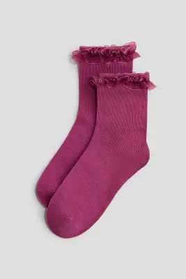 Lot de 3 paires de chaussettes volantées - Violet foncé/rose clair/crème