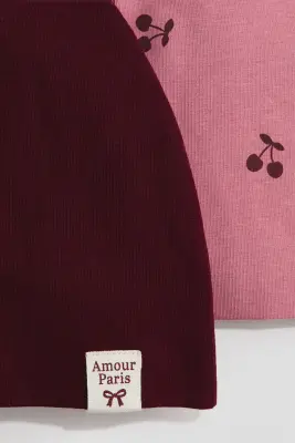 Lot de 2 bonnets en coton - Rose ancien foncé/cerises