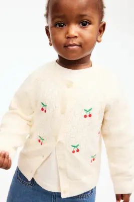 Gilet avec détails brodés - Beige clair/cerises