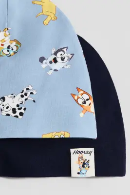 Lot de 2 bonnets imprimés en jersey - Bleu marine/Bluey