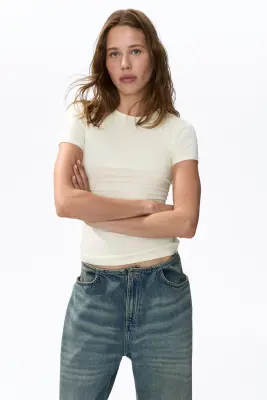 T-shirt ajusté en modal - Crème