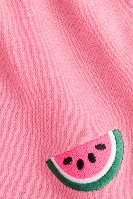 Short en molleton brodé - Rose/pastèque