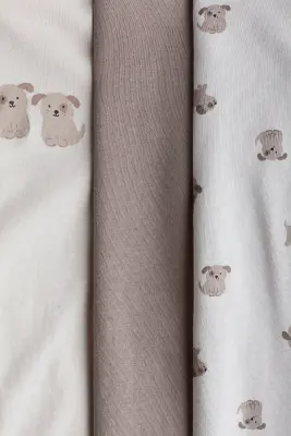Lot de 3 pyjamas zippés - Beige/chiots